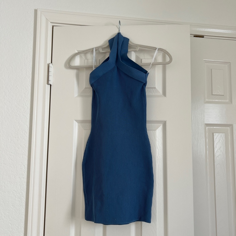 Aritzia Blue Halter Bodycon Mini Dress